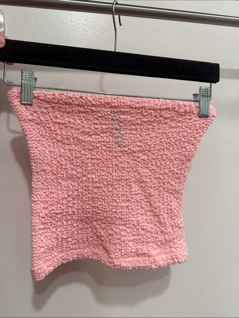 Textured Pink Strapless Crop Top